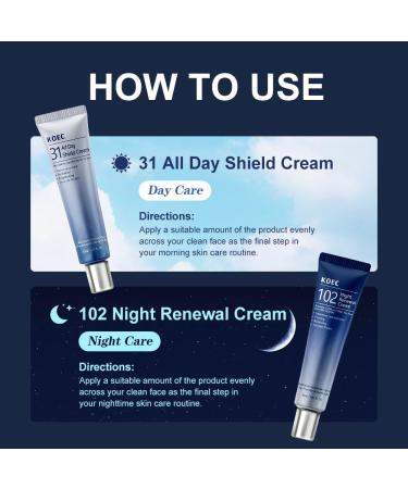 KOEC 31 All Day Shield & 102 Night Renewal Cream Set Day & Night Face Moisturizer for Women Hydration & Firming Cream for Smooth - Buy Online on GoSupps.com