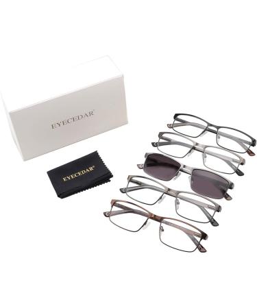 Eyecedar Amcedar Reading Glasses for Men - Rectangle Frame Stainless Steel Spring Hinges | +3.00 Magnification | 5 Colors Available - Buy Online on GoSupps.com