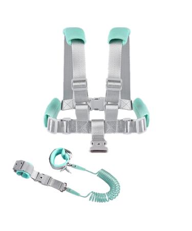 TOPWAYS 2in1 Toddler Anti Lost Leash Baby Reins Walking Harness and Anti Lost Safety Wrist Link Belt with Car Seat Anti Escape Chest Clip (Green)