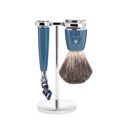 M HLE Rytmo shaving set - razor compatible with Gillette blades shaving brush pure badger hair holder precious resin handle petrol