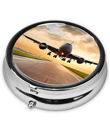 Airplane Printed Mini Round Pill Box | 3 Compartment Travel Pill Organizer | Portable Medicine Case for Home & Office Use - Buy Online on GoSupps.com