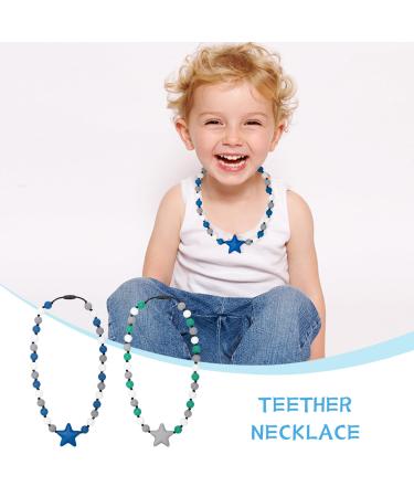 2 Pack Baby Silicone Sensory Chew Necklaces - BPA Free Teething & Nursing Toys for Breastfeeding - Freezable & Dishwasher Safe - Blue & Gray Stars - Buy Online on GoSupps.com