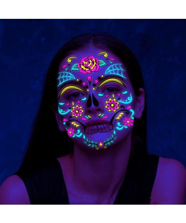 Beisto 8 Set Fluorescent Face Tattoo Stickers - Glow UV Neon Temporary Tattoos for Women - Halloween Christmas Festival Party Props - Buy Online on GoSupps.com