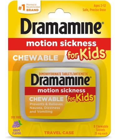 Dramamine Motion Sickness Relief for Kids Grape Flavor 8 Count (2 Pack)