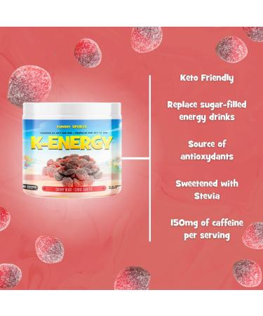Yummy Sports K-Energy Drink Supplement Boost Energy Enhance Focus Physical Performance Powered by BHB MCT Caffeine Keto-Friendly Energy Drink - 30 Servings - 210g - Cherry Blast - Buy Online on GoSupps.com