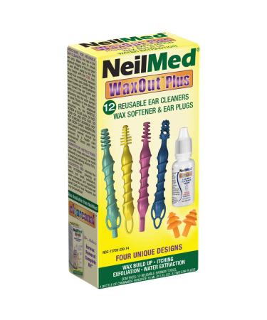 NeilMed Reusable Flexible Ear Cleaners, 15 Piece Set Waxout Plus with Wax Softener & Ear Plugs