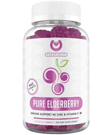 Purefinity Elderberry Gummies   Double Strength Immune Support Gummy Vitamins  Zinc Supplement & Vitamin C Supplement. Sambucus Black Elderberry 150mg Antioxidant Flavonoids  for Adults & Kids! 60 Count (Pack of 1)