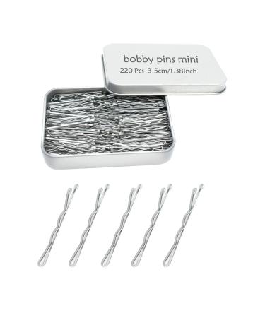 220 CT 1.38 Inch Mini Silver Cute Bobby Pins with Metal Box Small Hair Bobby Pins for Buns YINGFENG Premium Gray Hair Pins for Kids Girls and Women Great for All Hair Types