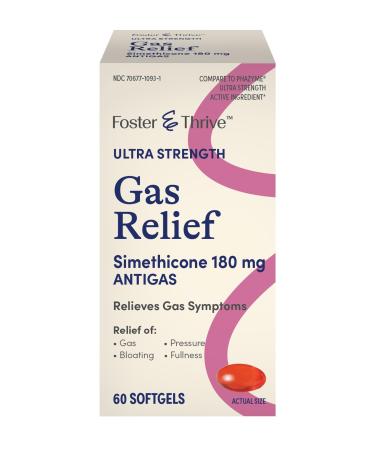 Foster & Thrive Gas & Bloating Relief Ultra Strength Simethicone 180mg Fast Relief of Digestive Discomfort Works in Minutes 60 Softgels (Pack of 2)