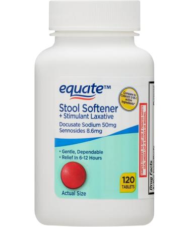 Equate Stool Softener Plus Stimulant Laxative Tablets Docusate Sodium 50 mg & Sennosides 8.6 mg Gentle Constipation Relief 120 Count