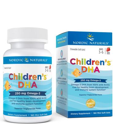 Nordic Naturals Children's DHA Strawberry Ages 3-6 250 mg 180 Mini Soft Gels