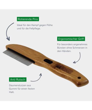 Bamboo Groom Flea Comb | 77 Rotating Pins for Cats & Dogs | Eco-Friendly Pet Grooming Tool for Effective Flea Removal - Buy Online on GoSupps.com