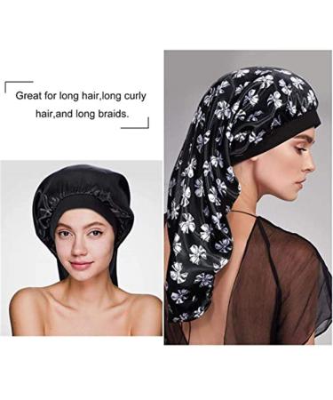 Long Satin Bonnet Sleep Cap | Extra Large Silk Hair Cap for Women | Salon Night Hat for Braids, Curly Hair, Dreadlocks | Black Butterfly Design - Buy Online on GoSupps.com