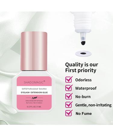 Professional Sensitive Eyelash Extension Glue 5ml - No Fume, 6-7 Weeks Retention, Black Adhesive for False Eyelashes - Self Use & Individual Extensions - Buy Online on GoSupps.com
