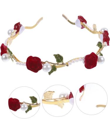 Mikinona Pearl Headband Hair Accessories for Women Hairband for Women Hair Headband Women Headbands for Hair Flower Headband Girls Hair Ties Women Headpiece Bride Red Rose Hand Made Alloy - Buy Online on GoSupps.com