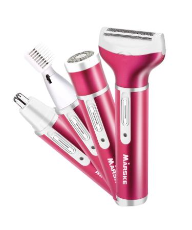 MARSKE Women Bikini Electric Razors  4 in 1 Woman Electric Shaver  Rechargeable Epilator Lady Hair Painless Shaver for Bikini Area/Nose/Armpit/Eyebrow/Facial (Rose Red)