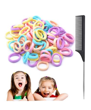Condyluri 100 Baby Hair Ties and 1 Styling Comb Elastic Toddler Ponytail Holders and Hair Accessories for Girls and kids