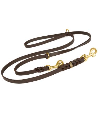 COPCOPET-fat leather line for dogs-3-way adjustable dog leash made of soft leather with carabiners & fittings made of brass-braided leash 100% handmade in Germany (2.40 m x 20mm | brown) 2.40 m x 20 mm brown