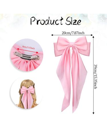 Large Hair Bows for Women 3 PCS Silky Satin Ribbon Bow Hair Clips Oversized Soft Long Tail Vintage Hair Slides Barrettes with Metal Clips Big Elegant Princess Bowknot Hair Accessories Gift for Girls Red & Pink & Rose Pink - Buy Online on GoSupps.com