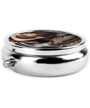 Buy Cowboy Black Hat Western Boots Portable Metal Pill Box - Round Mini 3-Compartment Design for Travel - Perfect for Small Pills - Buy Online on GoSupps.com