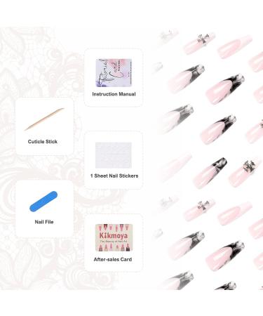Kikmoya Extra Long Black Fake Nails Coffin White Press on Nails French Tips with Cross Design - Pink Cross | 24pcs Glossy False Nails for Women and Girls - Buy Online on GoSupps.com
