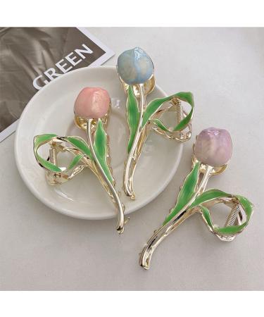 Large Purple Tulip Hair Claw Clip - Non-Slip Metal Hair Accessory for Thick and Thin Hair - Buy Online on GoSupps.com