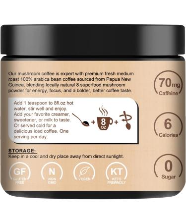 TALCUFON Mushroom Coffee 100% Arabica Medium Roast Coffee Perfect Blend 8 Mushrooms Gluten Free Non-Gmo Great Taste Mushroom Coffee Latte Energy and Focus 3Oz(85G) - Buy Online on GoSupps.com
