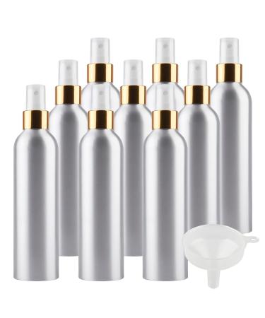 TIANZD 12 Pcs 250ml Empty Silver Aluminium Fine Mist Spray Bottle with White/Gold Metal Spray Head Refillable Travel Alu Bottles for Body Sprays Room Fragrances Perfumes Hair Garden Funnel Gold 250ml