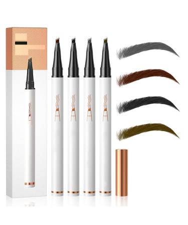 Eyebrow Microblading Pen 2024 Upgrade Magic Eyebrow Pencil 3D Waterproof Microblading Eyebrow Pencil Contouring Pen 4-Tip Eyebrow Pencil for Natural Eyeliner Makeup (4Pcs)