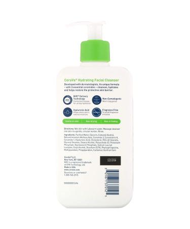 CeraVe Hydrating Facial Cleanser 12 fl oz - Gentle Moisturizing Cleanser for All Skin Types - Buy Online on GoSupps.com