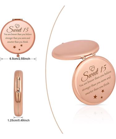 Rose Gold Compact Mirror - Sweet 15 Birthday Gift for Girl - Inspirational Gift for Teenage Girls - Bestie, Sister, Daughter, Niece - Buy Online on GoSupps.com