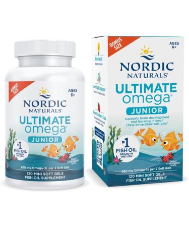 Nordic Naturals Ultimate Omega Jr, Strawberry - 120 Mini Soft Gels - 680 Total Omega-3s with EPA & DHA - Brain Health, Mood, Learning - Non-GMO - 60 Servings