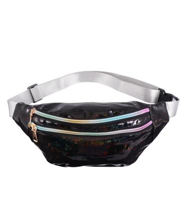 OFFSCH 1pc Men's Women Body Pocket Pu Bags Cross Fashion Sequin Belt Fanny Girls Waist Material 28X14X4cm Black