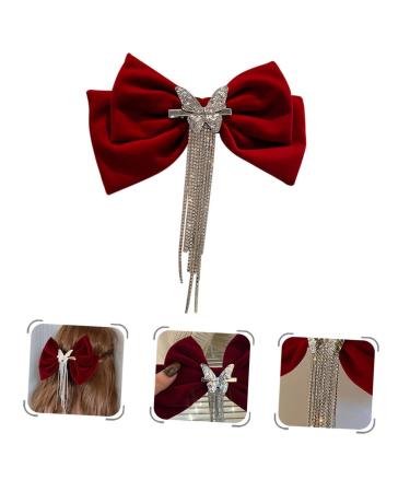 DRESSOOS tassel hair clip Girl Bow Hairpin big bow red bow hair clip crystal bow hair clip Hair Bows for Girls hair barrettes for girls Hair Bowknot Clip rhinestones Miss set copper