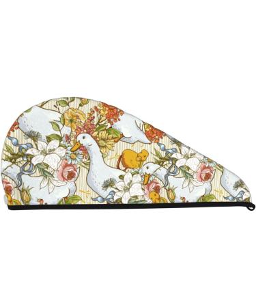 Soft Super Absorbent Ducks and Flowers Microfiber Hair Towel Wrap for Women - Quick Dry Coral Velvet Cap for Long Curly & Thick Hair - Buy Online on GoSupps.com