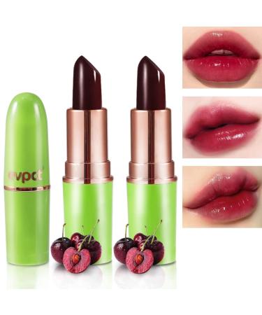 2 Pcs Red Cherries Color Changing Lipstick Queen,Mood Long Lasting Labiales Lip Gloss Korean Lip Balm Tinted Magic Lip Stain Matte Makeup Jelly Crystal Flower Lipstick Set for Women Red Cherries Lipstick 2 Pcs