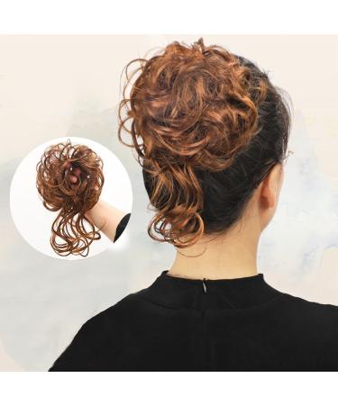 FDEETY Messy Bun Hair Piece Rubber Band Wavy Curly Hair Chignon in Hairpieces Tousled Updo Hair Bun Synthetic Hair Ponytail for Women Girls (Brilliant Brown) - Buy Online on GoSupps.com