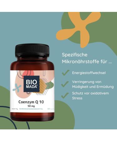 Buy BIOMADA Coenzyme Q10 50mg Capsules - Vegan Gluten-Free & Lactose-Free Micronutrients with Vitamin E & C 60 Count for Healthy Living - Buy Online on GoSupps.com