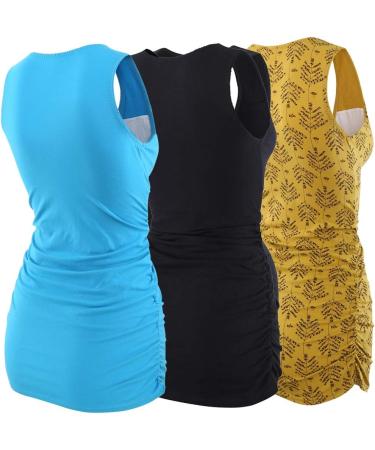MANCI Nursing Maternity Top - V Neck, Ruched Waist, Cotton Pajama Tops - S Black/Yellow/Blue - Buy Online on GoSupps.com