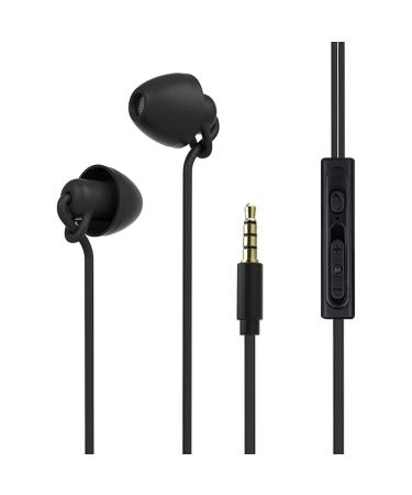 Sleeping Earbud Headphones - Ultra Flexible Silicon Earplugs Noise Cancelling Wired Sleep Earphones with Microphone for Sleeping Insomnia Snoring Air Travel Relaxation ASMR (Black)