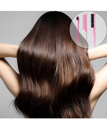 3 Pieces Hair Styling Comb Set Double Sided Edges Brush Teasing Hair Brush Rat Tail Comb Plastic Bristle Hair Brush Edge Control Brush for Home Hairdressers(Pink) - Buy Online on GoSupps.com