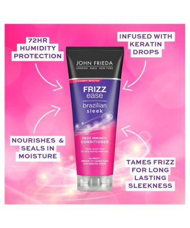 John Frieda Brazilian Sleek Conditioner 250ml - Anti-Frizz Ceratin Infused Odorless Hair Care for Smooth & Shiny Hair - 1 Pack - Buy Online on GoSupps.com
