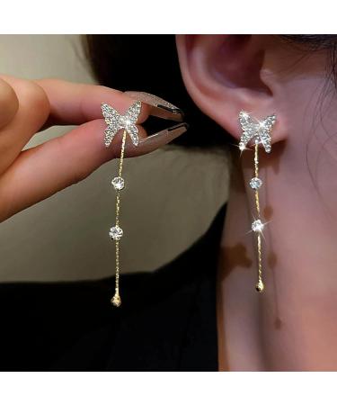 Shop Vintage Crystal Butterfly Drop Earrings | Long Rhinestone Tassel & Gold CZ Jewelry for Women - Buy Online on GoSupps.com