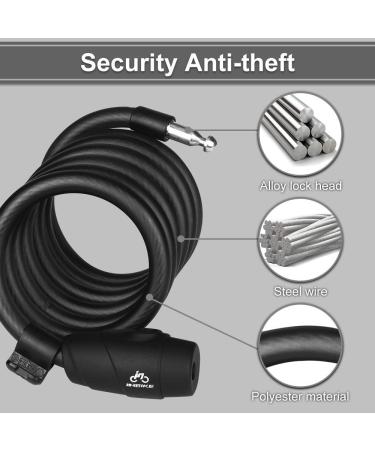 High-Security 180cm/12mm Bicycle Lock - Durable Keyed Metal Cable Lock for Bikes Motorcycles Gates and Scooters (Black) - Buy Online on GoSupps.com