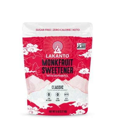 Lakanto Classic Monk Fruit Sweetener - White Sugar Substitute, Zero Calorie, Keto Diet Friendly, Zero Net Carbs, Zero Glycemic, Baking, Extract, Sugar Replacement (Classic White - 5 lbs) Classic White 5 Pound (Pack of 1)