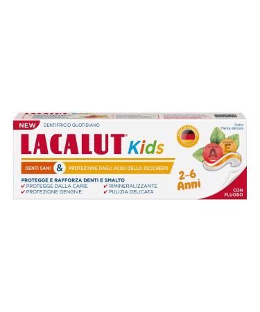 LACALUT children's toothpaste 2-6 years. Daily hygiene protection against caries. With fluoride and xylitol. Delicate mint flavor 55ml