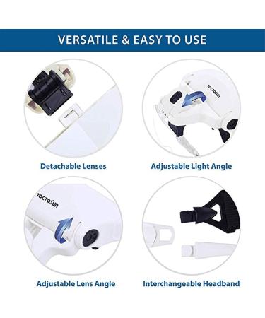 Headband Magnifier Handheld Digital Magnifier Headband Magnifier with 2 Led Light - Handsfree Reading Head Mount Magnifier Magnifying Glasses Light Bracket 5 Replaceable Lenses - Buy Online on GoSupps.com