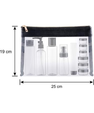 Toureal 15-Piece Empty Travel Bottles Set | Leather Travel Size Containers for Cosmetics (Max. 100ml) - Perfect for Airplane Use (Transparent) - Buy Online on GoSupps.com