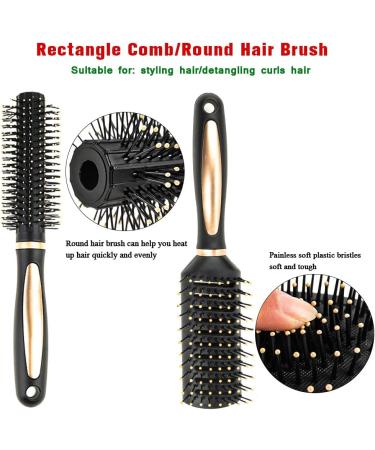 5-Piece Hair Brush Set for Women and Men - Detangling, Paddle, Round, Tail Comb, Wet/Dry Brush - Black - Buy Online on GoSupps.com
