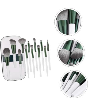 Set of 12 Green Glass Make-Up Eyeshadow Mixing Makeup Black Costume Blush Brush Concealer Brush Eyebrow Brush Eye Brush with Wooden Handle - Buy Online on GoSupps.com
